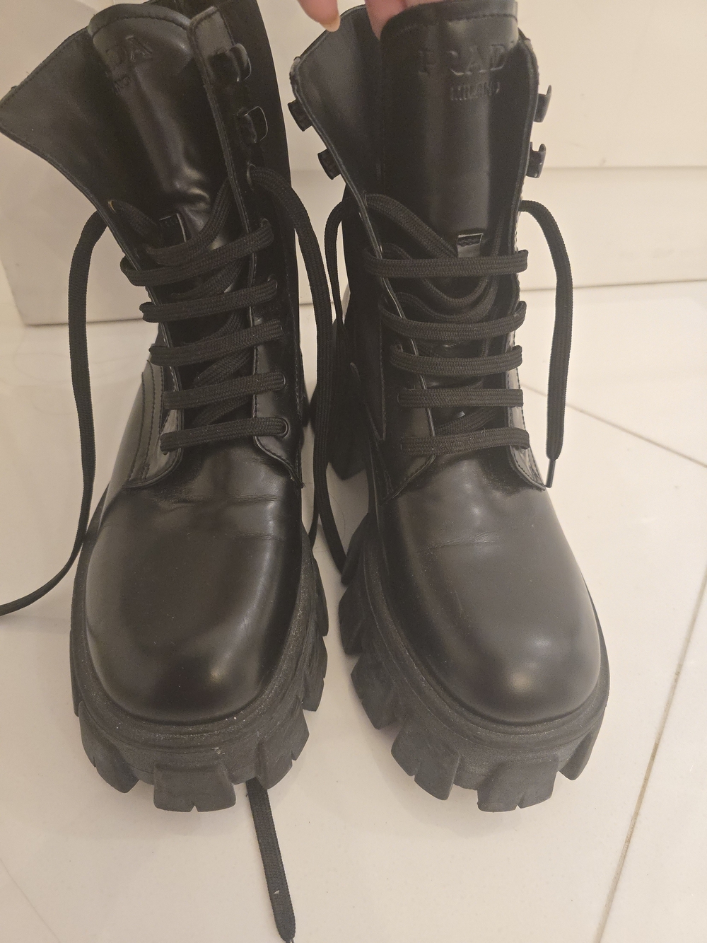 Prada Black Monolith Combat Platform Boots - Women's